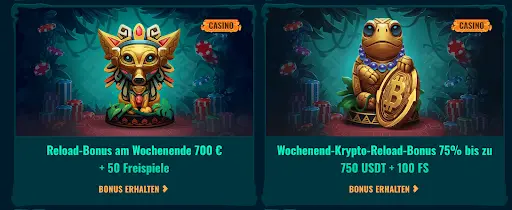 Spinanga Casino Reload- und Krypto-Bonus am Wochenende – bis zu 750 USDT und Freispiele sichern. Spinanga Casino Angebote – Reload-Bonus am Wochenende bis zu 700 € + 50 Freispiele und Krypto-Reload-Bonus 75 % bis zu 750 USDT + 100 Freispiele.