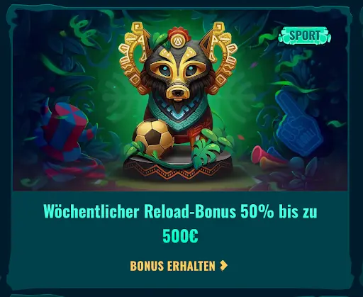 Spinanga wöchentlicher Reload-Bonus – 50% bis 500€. Wöchentlicher Reload-Bonus bei Spinanga – 50% bis zu 500€ für Sportwetten.