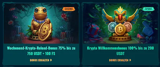 Spinanga Casino Krypto-Angebote – Exklusive Willkommens- und Wochenend-Boni mit USDT und Freispielen. Spinanga Casino Krypto-Bonusangebote – Wochenend-Reload-Bonus 75 % bis zu 750 USDT + 100 Freispiele und Willkommensbonus 100 % bis zu 200 USDT.